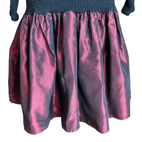 Vintage 80s Hunza Black Irridescent Red Taffeta Dress Bows New Wave Party - Picture 4 of 11